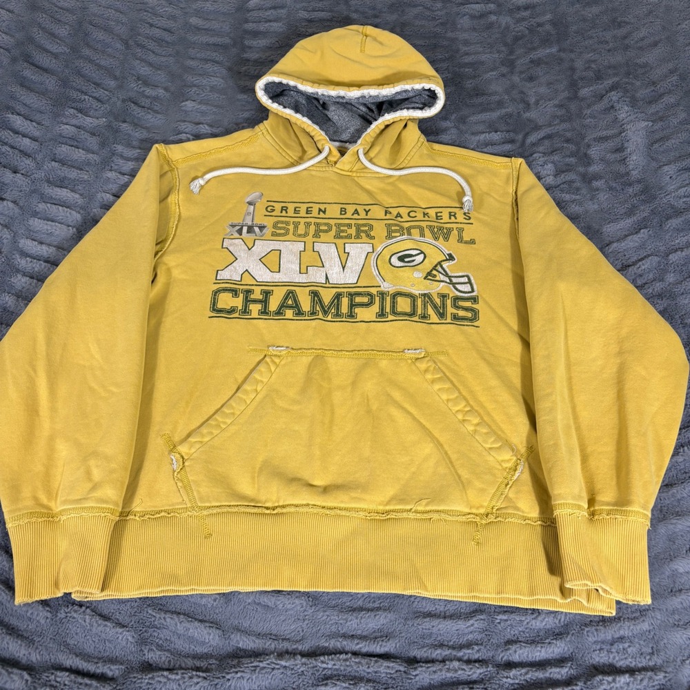 Green Bay Packers Super Bowl XLV Champions Hoodie Retro Sport Reebok Yellow L